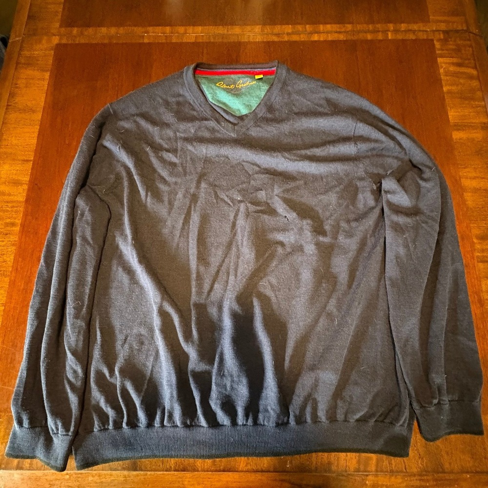 Robert Graham V Neck Sweater Black 4XT Luxury Casual Big Tall
